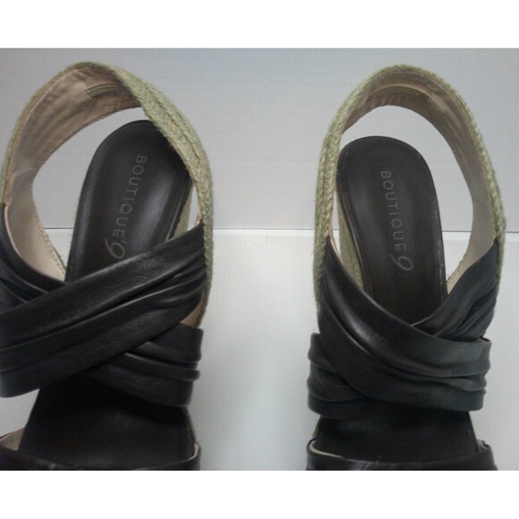 Boutique9  BTILLY Women's High Wedge Leather Sandals  In  Dark Brown  Size 9.5M - Picture 9 of 9